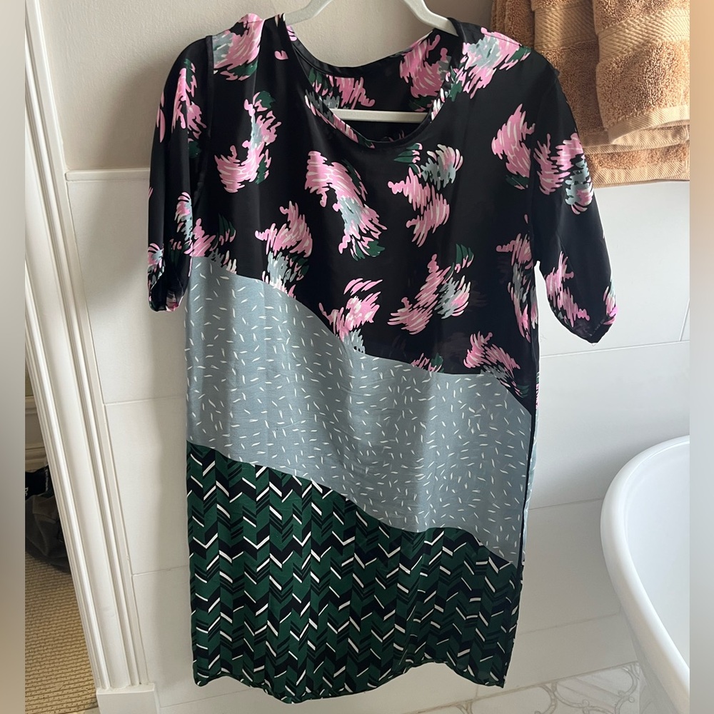 Black and Pink Floral Silk Dress